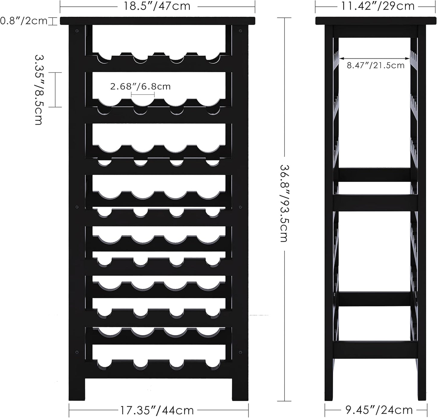 SMIBUY Portabottiglie in bambù, Portabottiglie da 28 Bottiglie con Piano da Tavolo, Ripiani Portaoggetti Autoportanti a 7 Livelli per Cucina, Dispensa, Cantina, Bar (Nero)