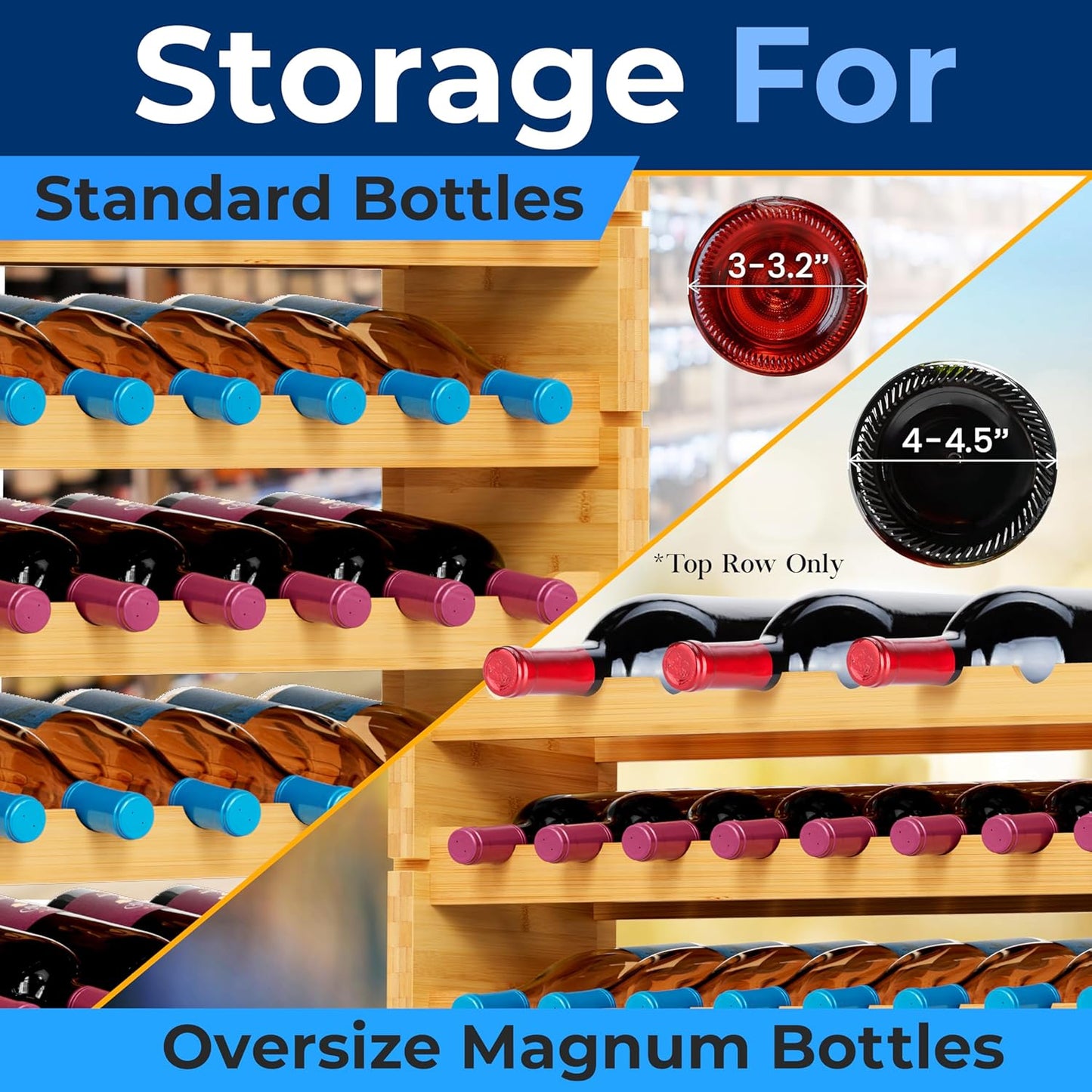 NutriChef Bamboo Stackable Wine Rack, 12-Tier 108 Bottle Capacity Free Standing Floor,