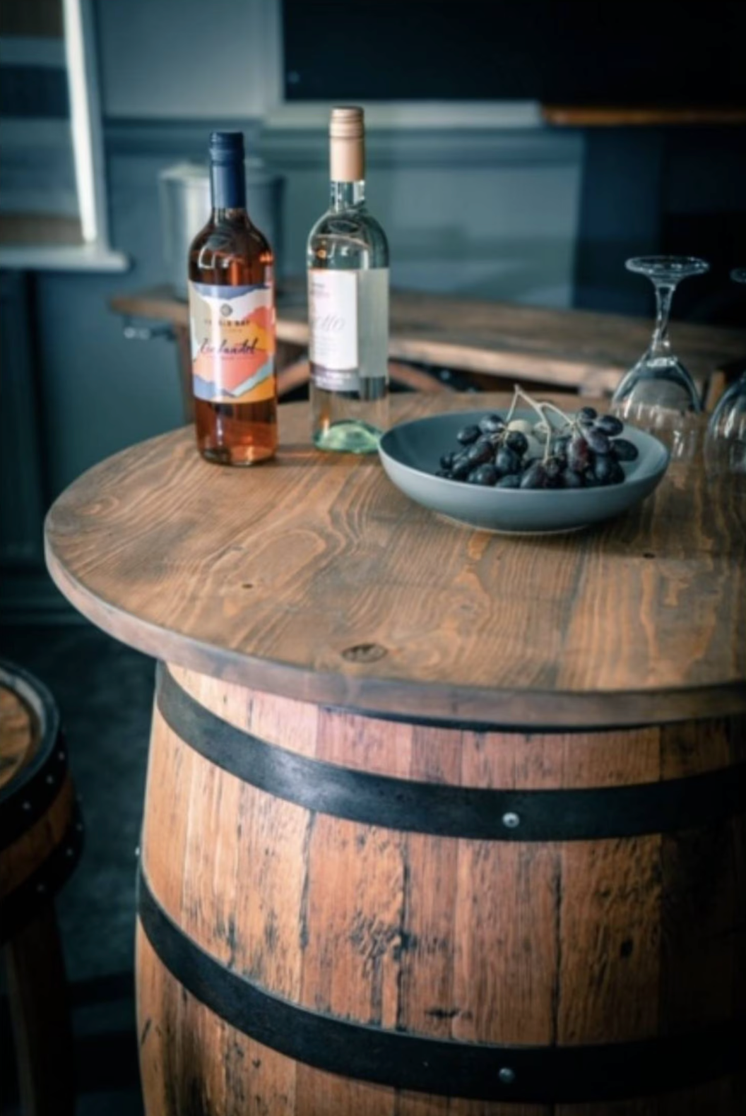 Whiskey Barrel Poser Table, solid oak table