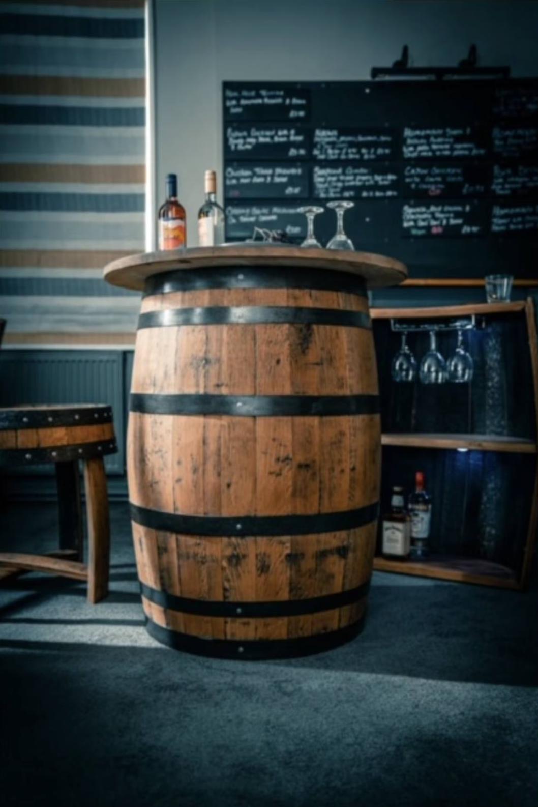 Whiskey Barrel Poser Table, solid oak table